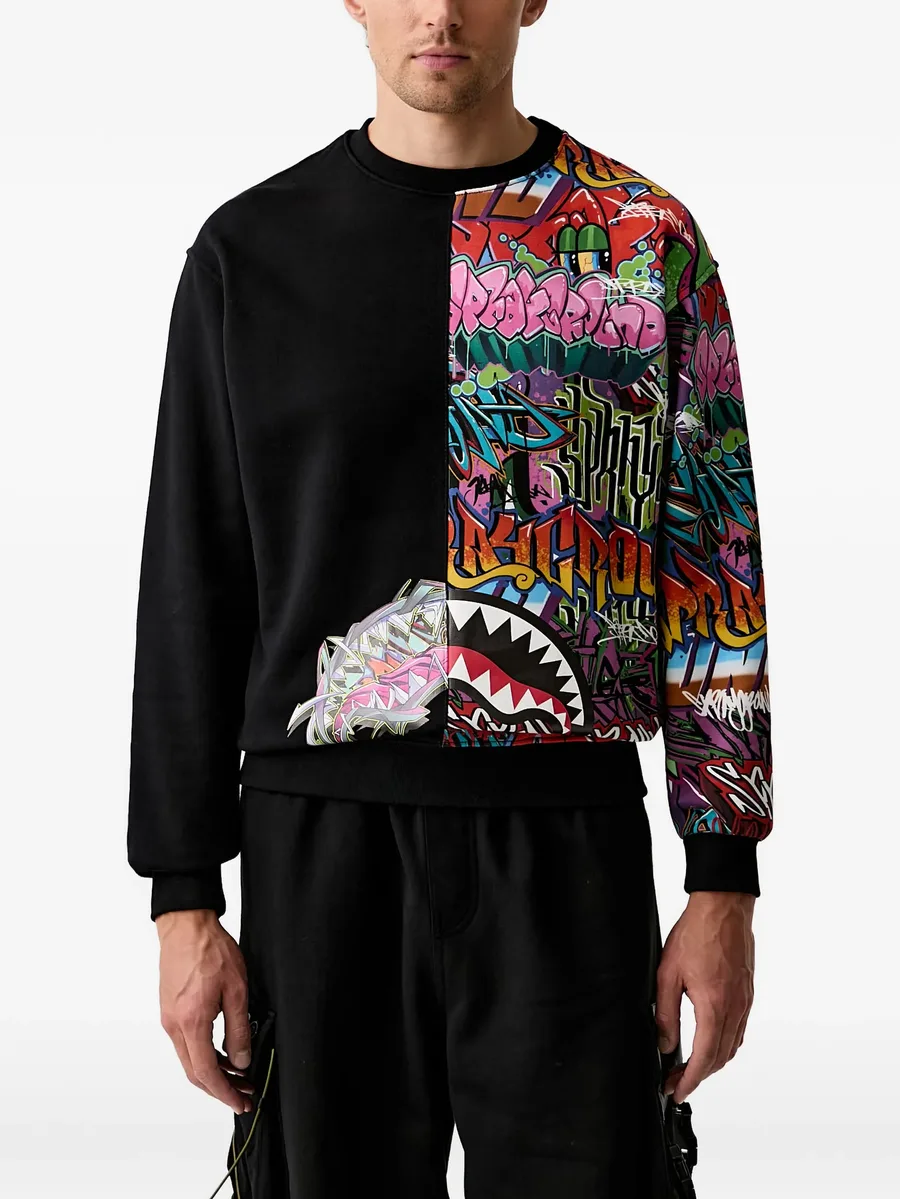 Shark graffiti-print sweater 1