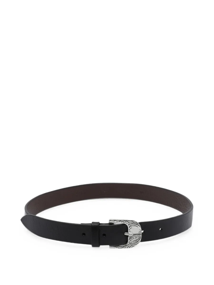 engraved-buckle leather belt 1