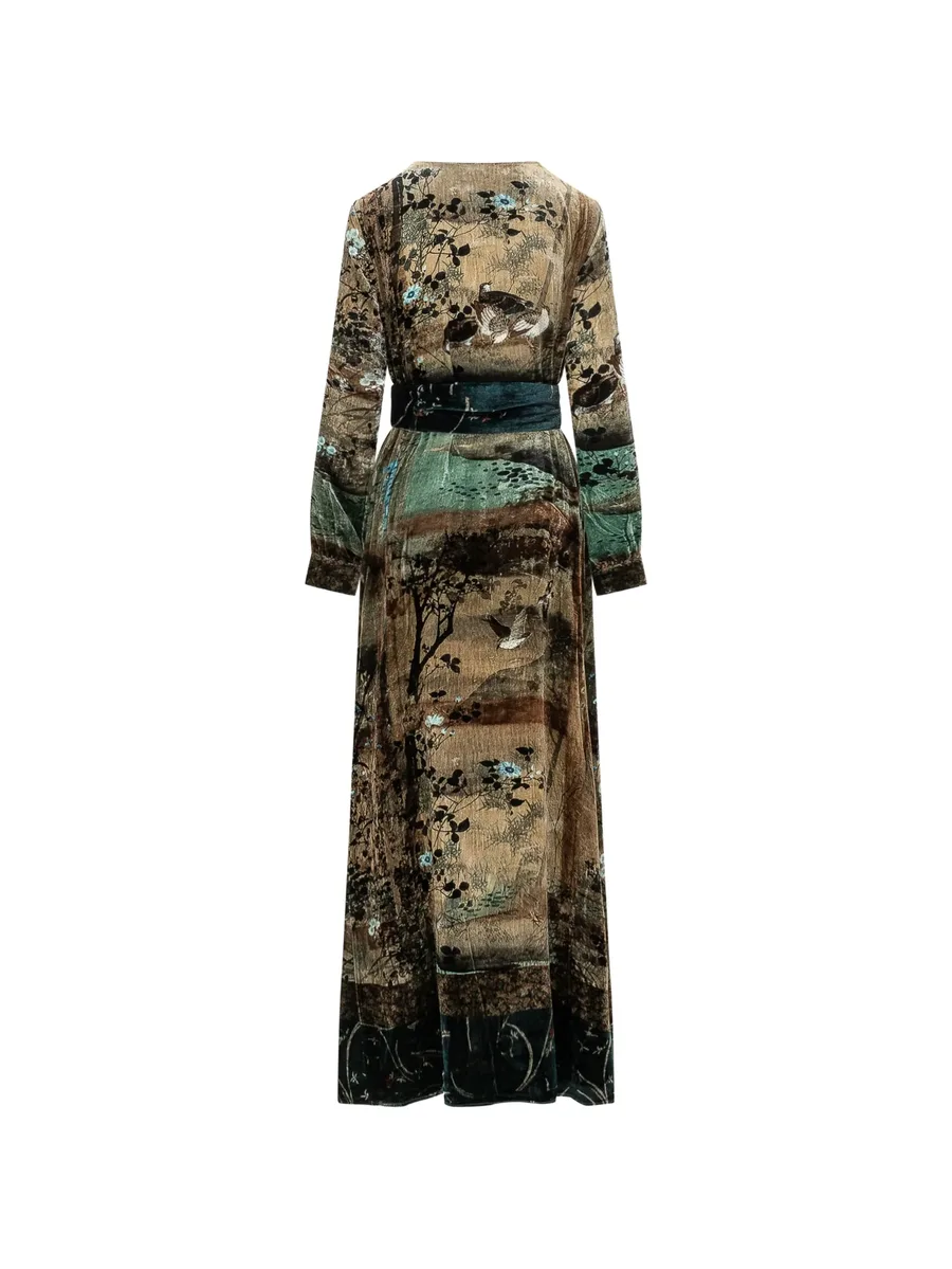 Kanpur landscape-print velvet maxi dress 2