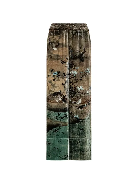 graphic-print velvet trousers