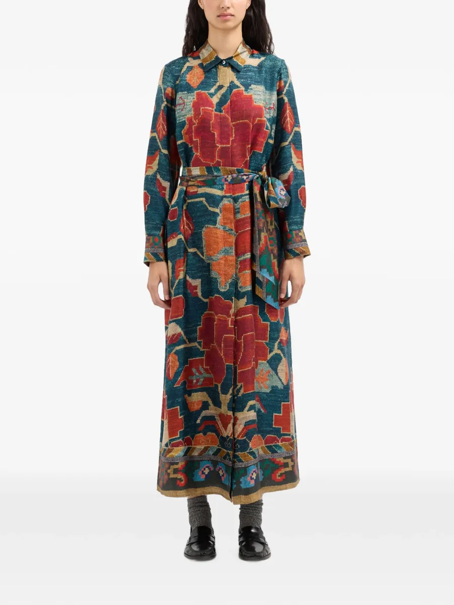 Aloe belted tapestry-print maxi shirt dress 2