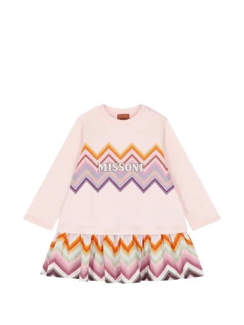zigzag-print long-sleeve dress