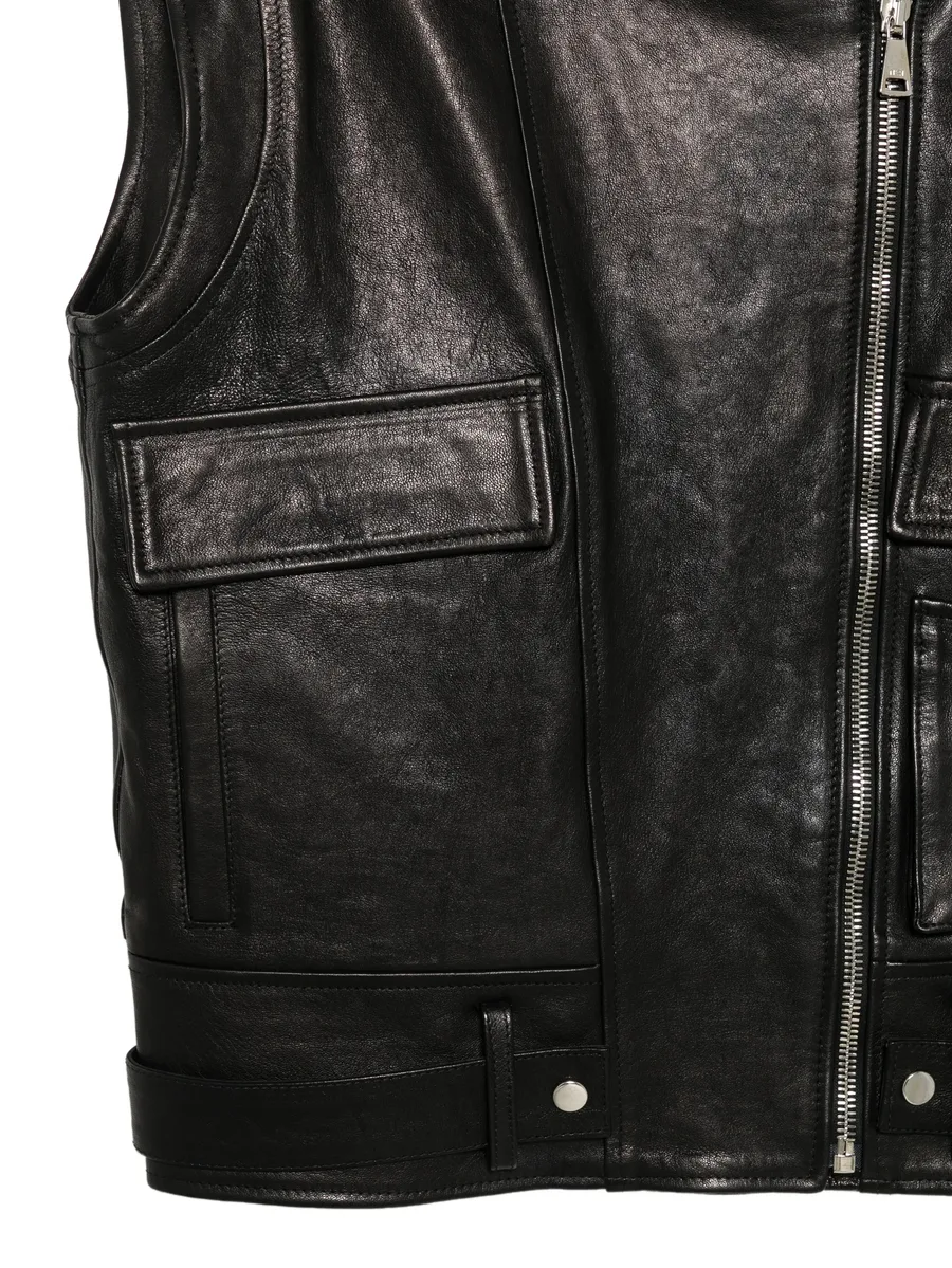 biker-style leather gilet 3