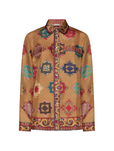 Aloe geometric-print silk shirt