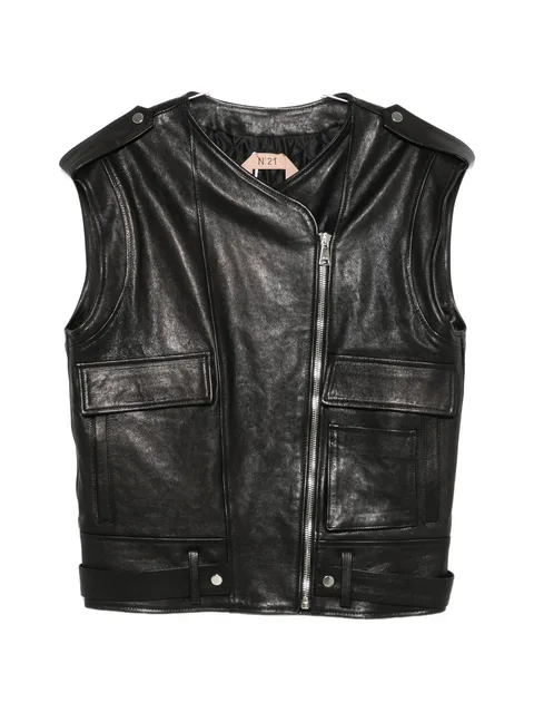 biker-style leather gilet