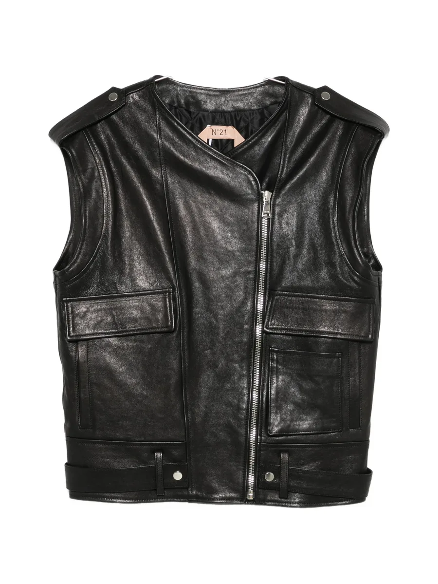 biker-style leather gilet 1