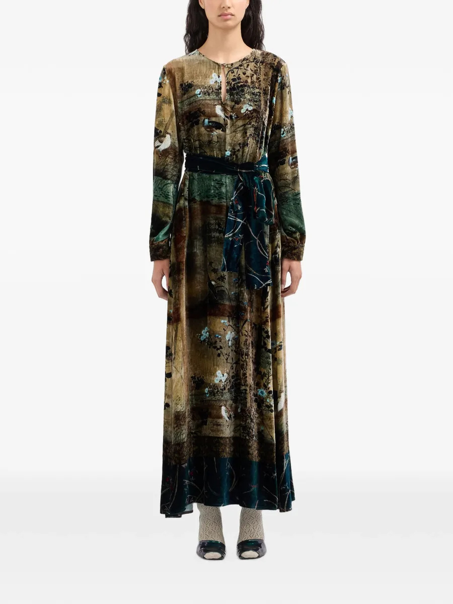 Kanpur landscape-print belted maxi dress 3