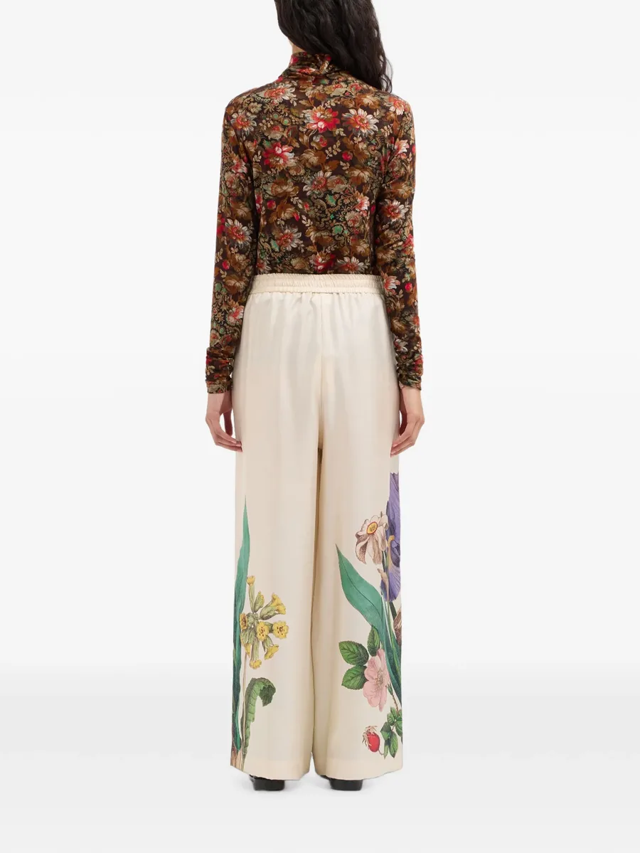 Aloe botanical-print silk palazzo pants 4