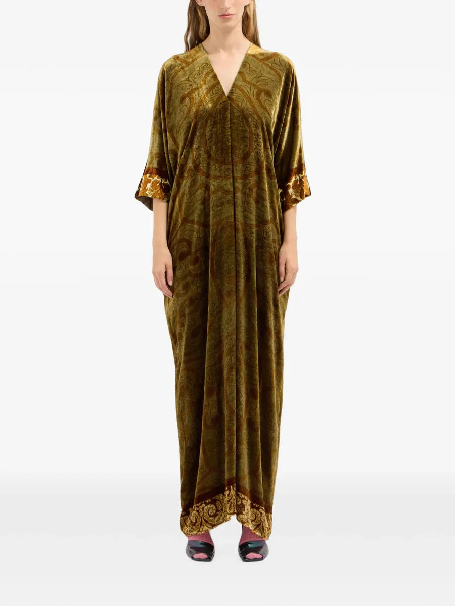 Kanada baroque-motif V-neck maxi dress 2
