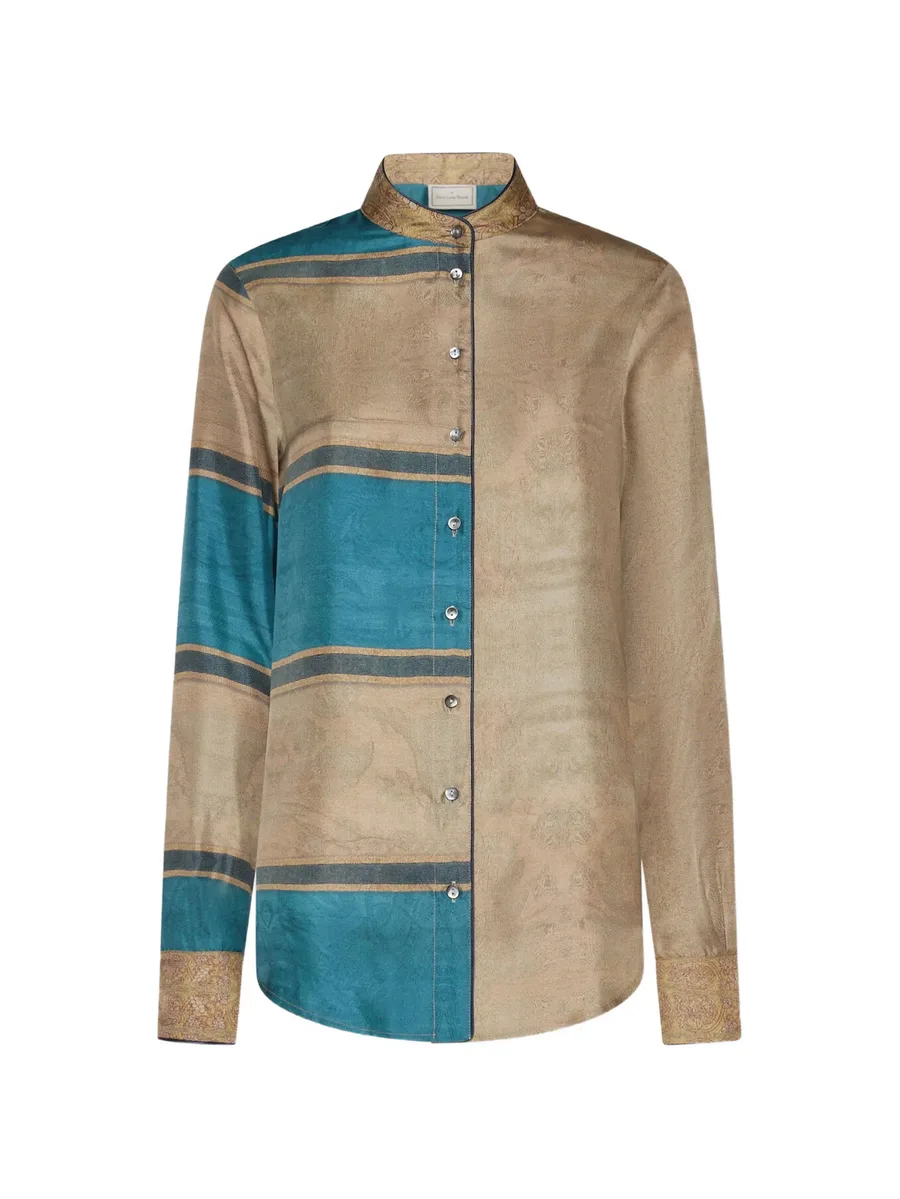 stripe-motif silk shirt 1