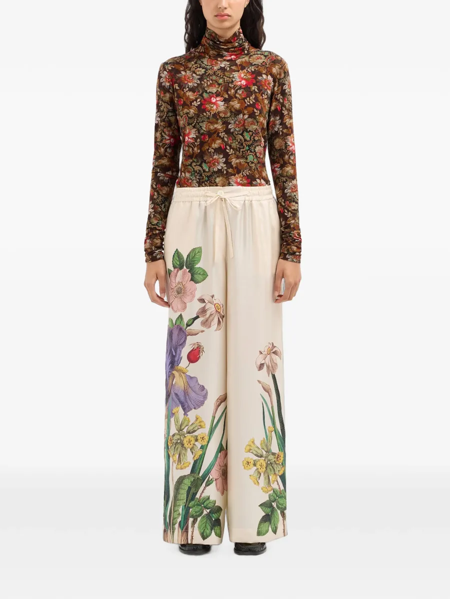 Aloe botanical-print silk palazzo pants 2
