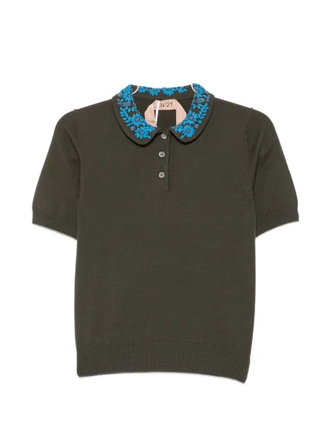 embroidered-collar polo shirt