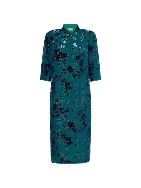 VEFIO floral-velvet midi dress
