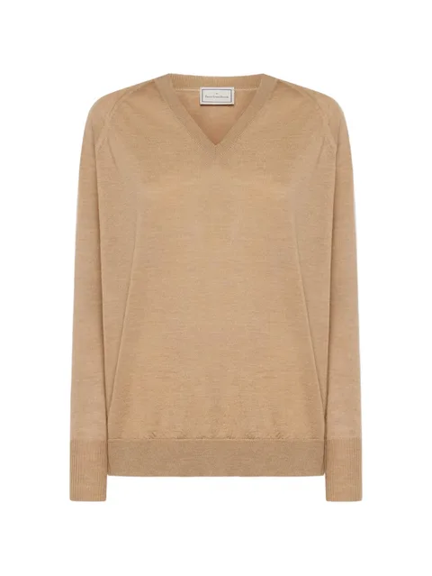 Tricot floral-print V-neck fine-knit top