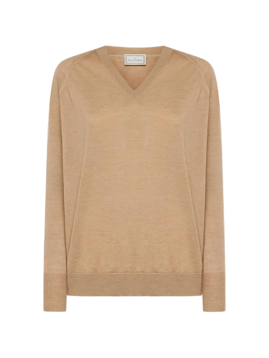 Tricot floral-print V-neck fine-knit top 1