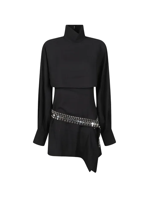 studded layered-detail midi dress
