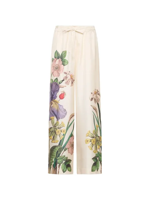 Aloe botanical-print silk palazzo pants