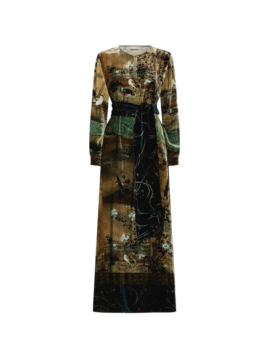 Kanpur landscape-print belted maxi dress 1