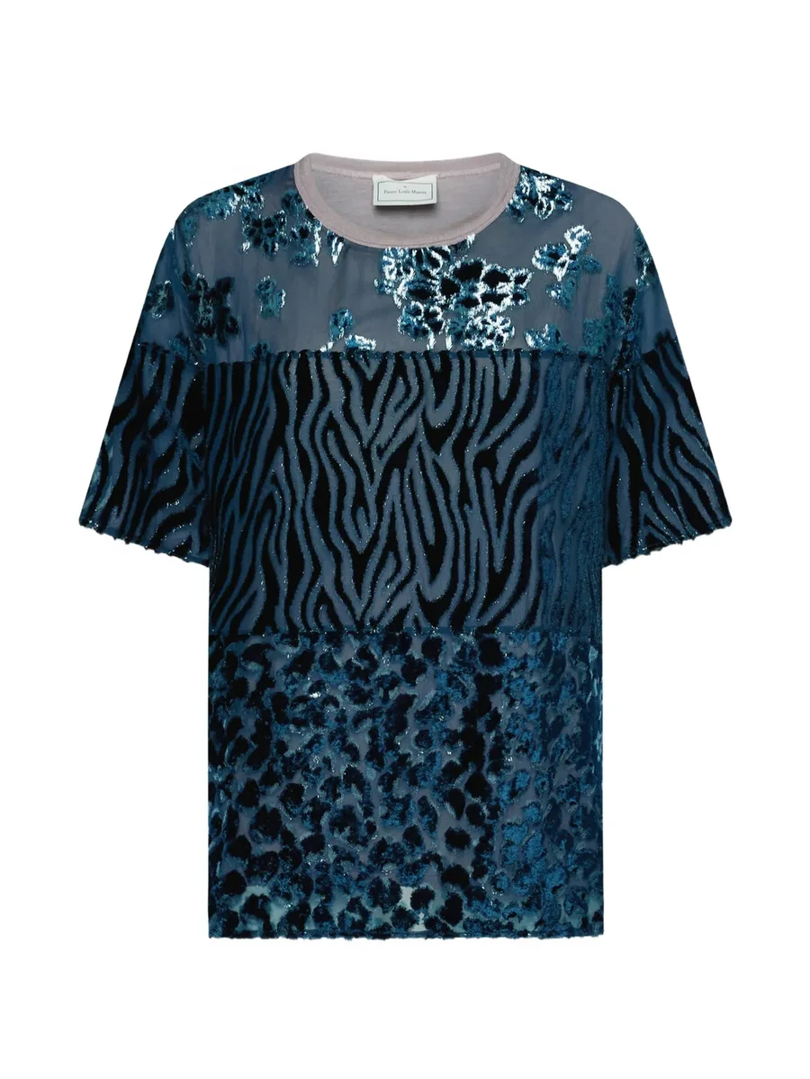 mixed-pattern devoré T-shirt 1