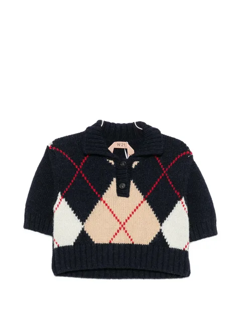 argyle-knit cropped sweater