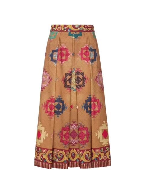 Beatex geometric-motif pleated midi skirt