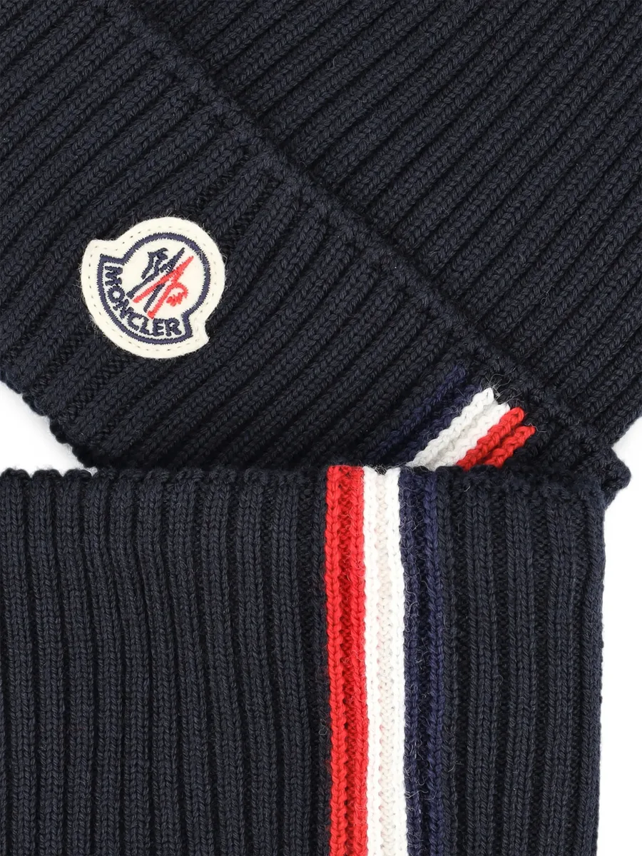 logo-patch ribbed-knit set beanie hat and scarf 3