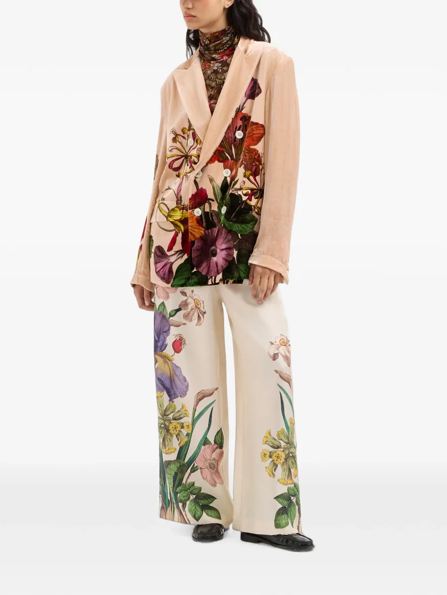 Aloe botanical-print silk palazzo pants 3