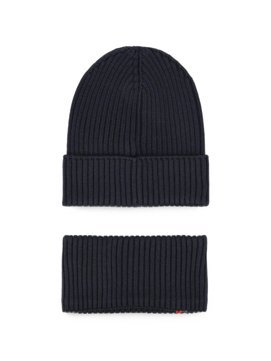 logo-patch ribbed-knit set beanie hat and scarf 2