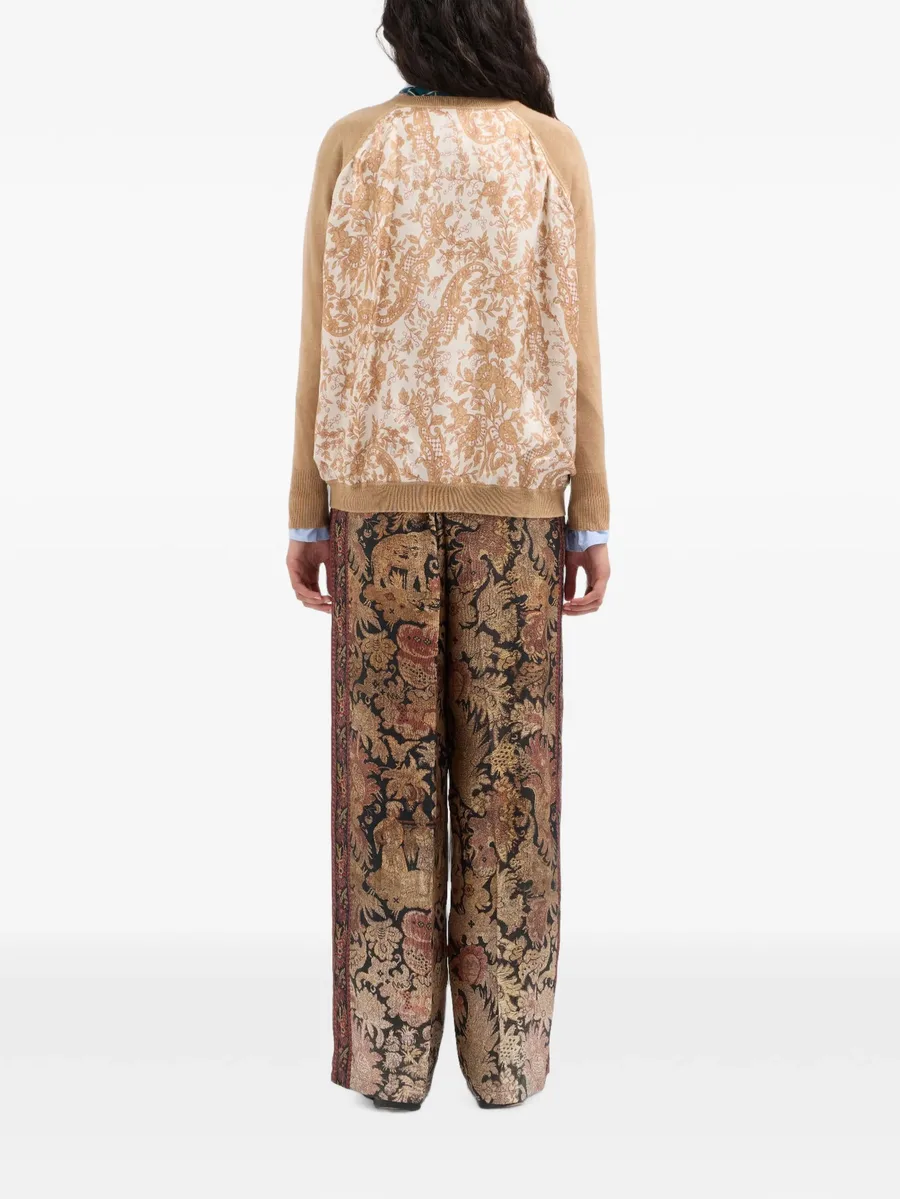 Tricot floral-print V-neck fine-knit top 4