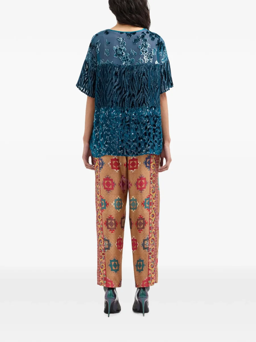 mixed-pattern devoré T-shirt 4
