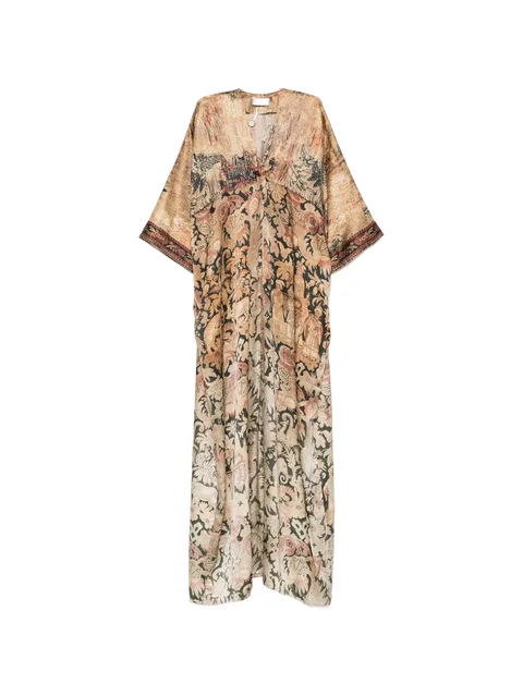 graphic-print V-neck maxi dress