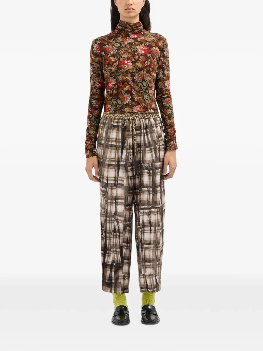 Aloe abstract-check silk trousers 3