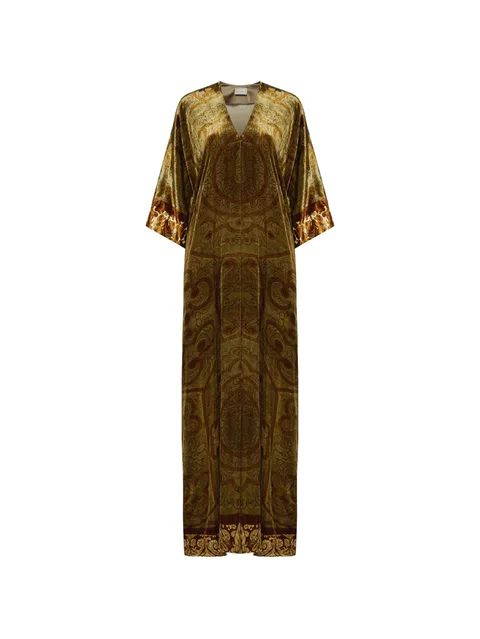 Kanada baroque-motif V-neck maxi dress