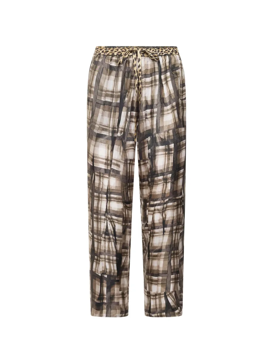 Aloe abstract-check silk trousers 1