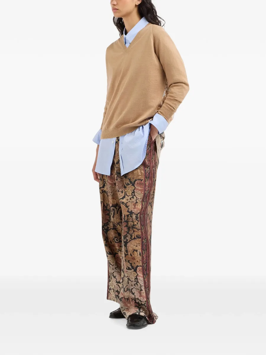 Tricot floral-print V-neck fine-knit top 3