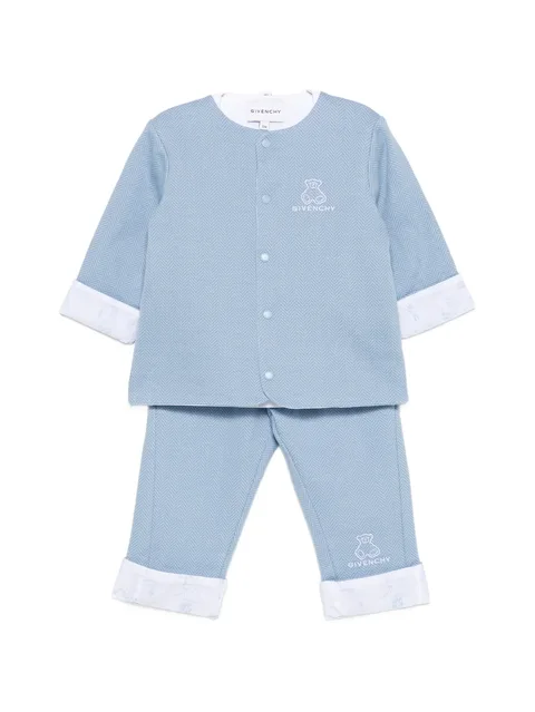 teddy bear-print herringbone babywear set (set of three)