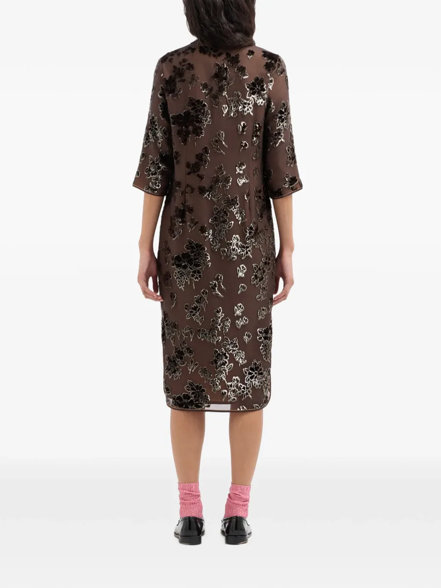 floral-velvet mandarin-collar dress 4