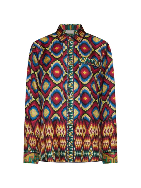 Aloe geometric-print silk shirt