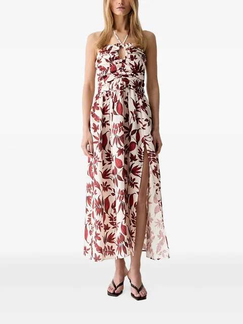 floral-print ruched maxi dress