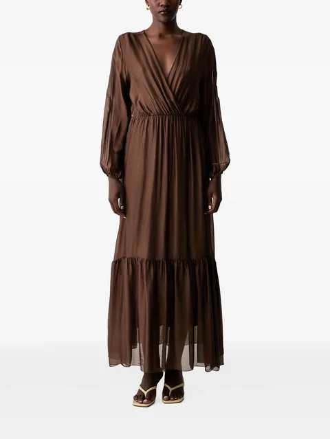 wrap tiered maxi dress