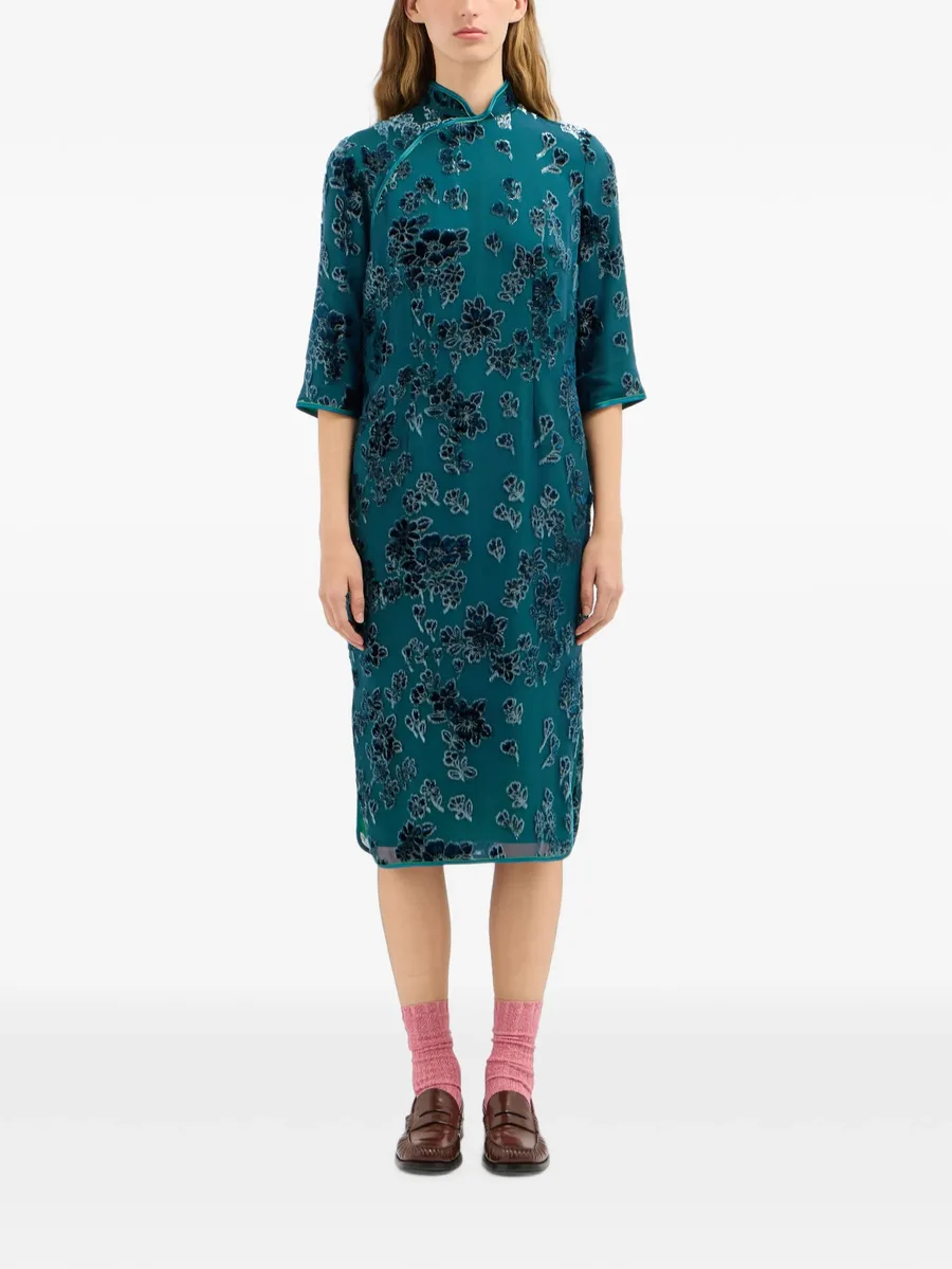 VEFIO floral-velvet midi dress 2