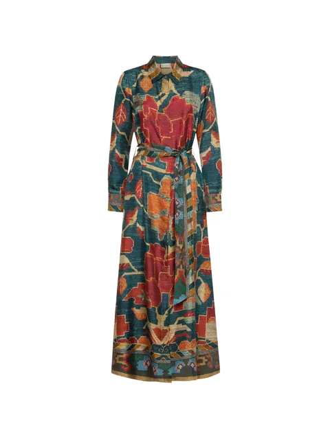 Aloe belted tapestry-print maxi shirt dress