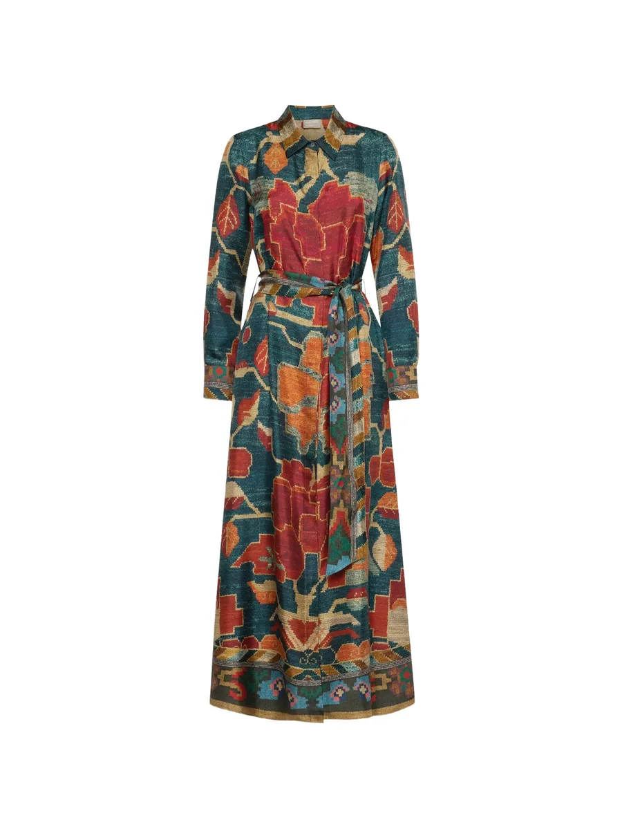 Aloe belted tapestry-print maxi shirt dress 1