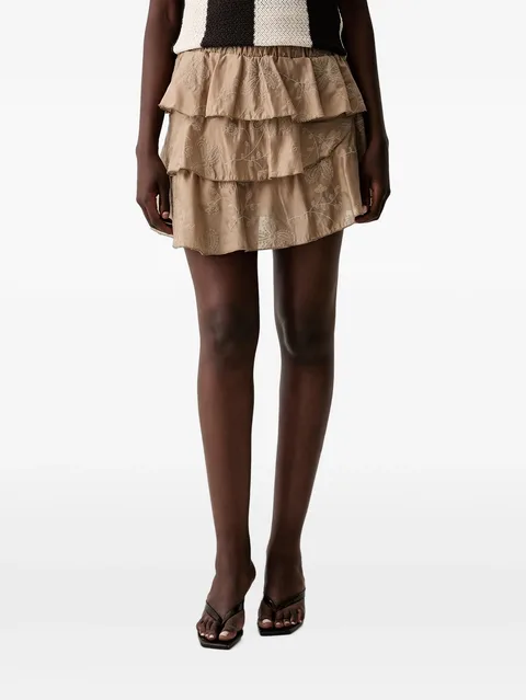 embroidered ruffled mini skirt