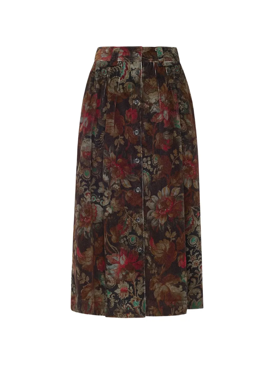 floral-print corduroy skirt 1