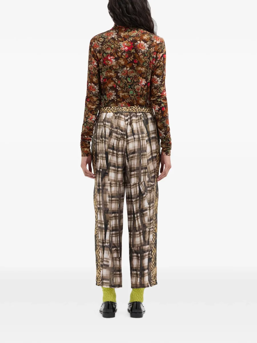 Aloe abstract-check silk trousers 4