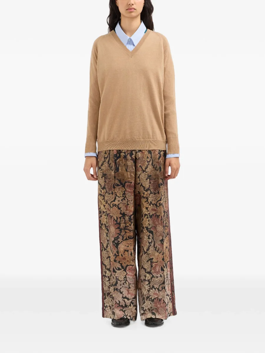 Tricot floral-print V-neck fine-knit top 2
