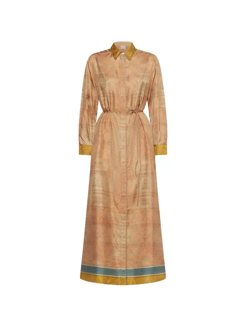 paisley-print silk shirt dress