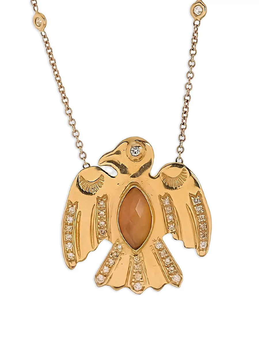 14k yellow gold opal eagle diamond necklace 3