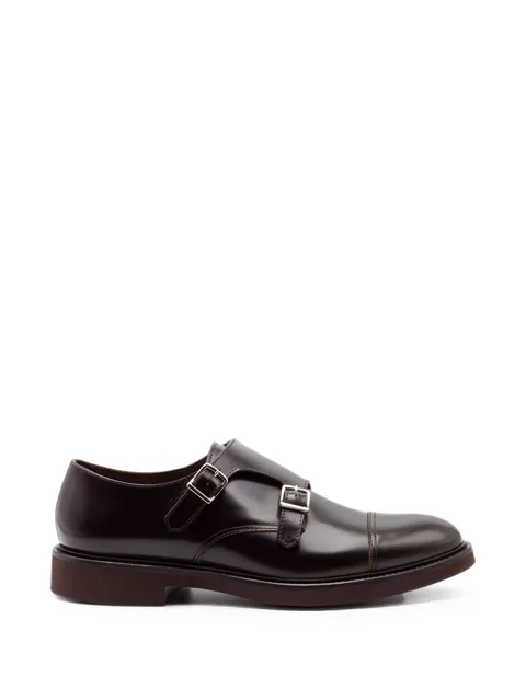 double-buckle leather monk shoes